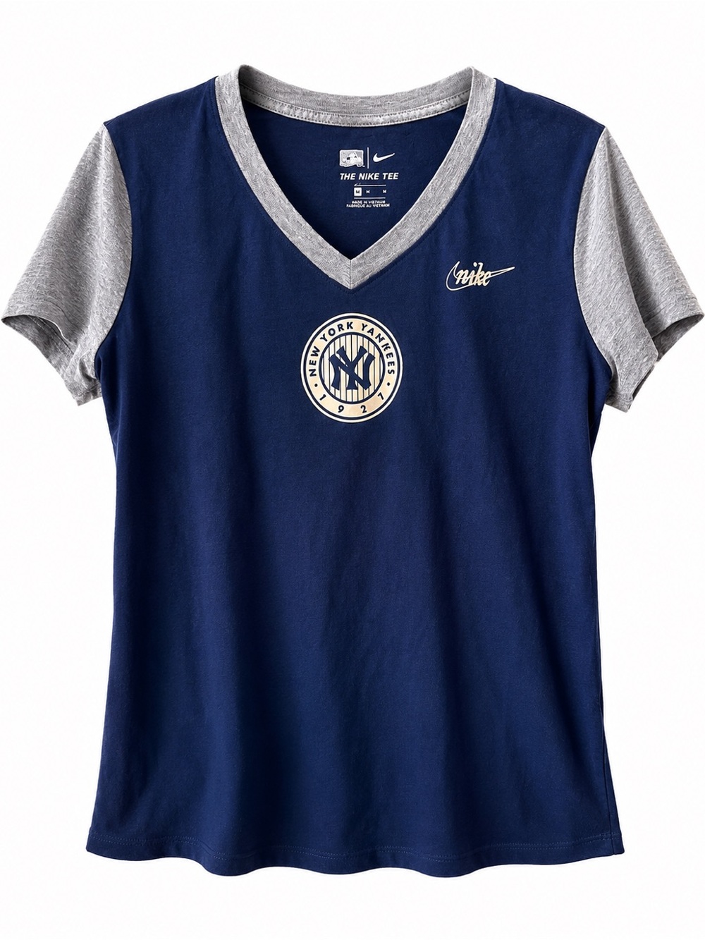Nike Navy and Gray New York Yankees V-Neck Tee